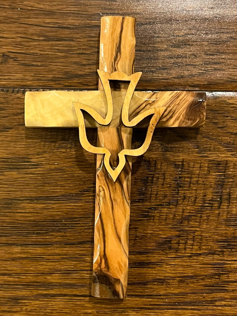 Olive Wood Cross Dove Hand Carved Made In The Holy Land Jerusalem 5x3
